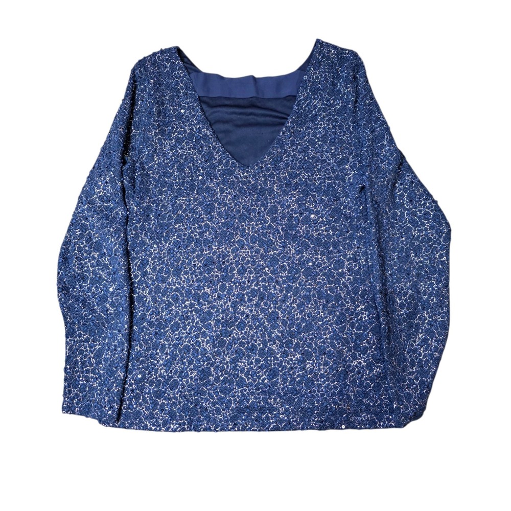 Jennifer Lopez‎ Elegant Navy Blue Sequin Embellished Long Sleeve Top Size L